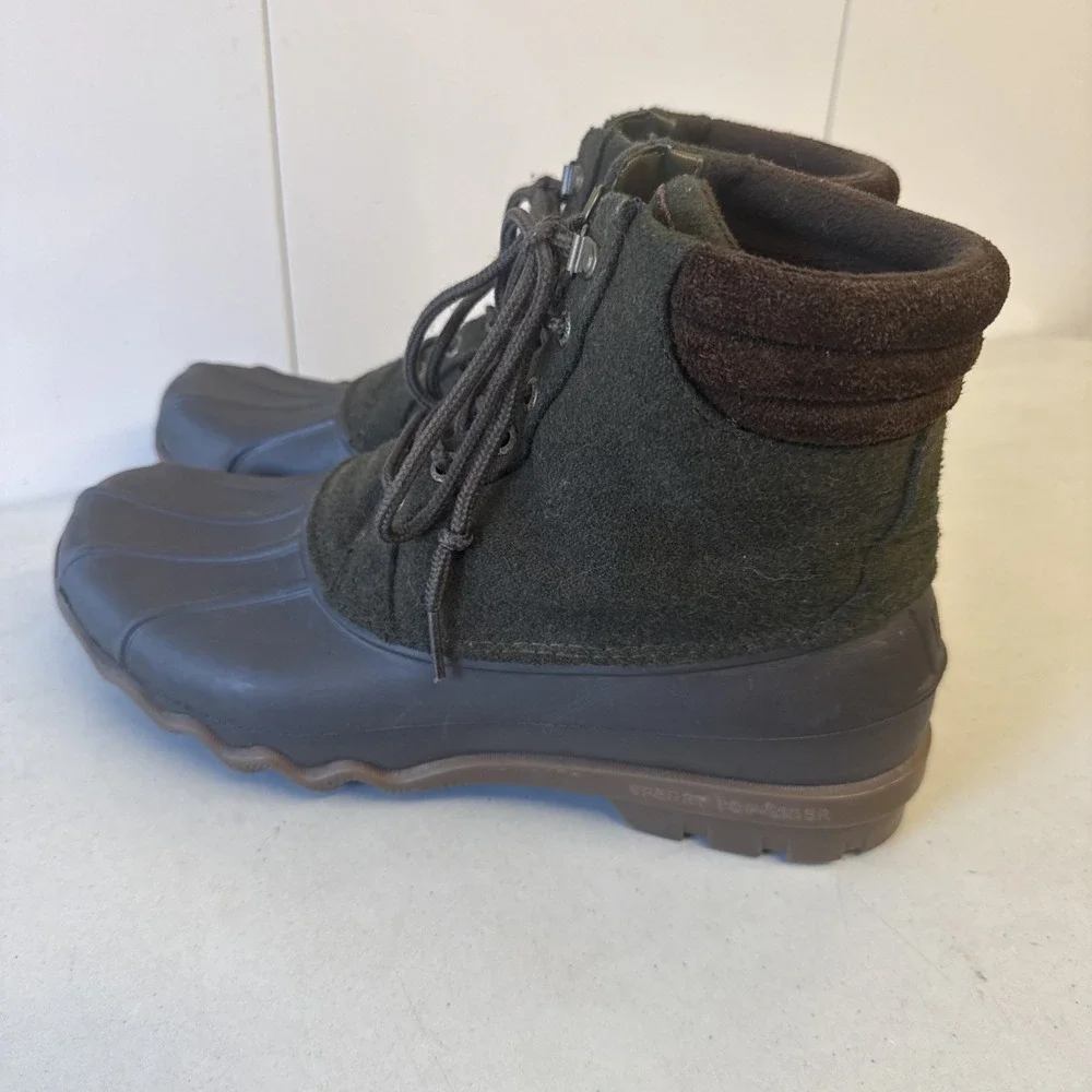 Sperry Avenue Duck Boots Mens 8.5 Green Wool 3M Thinsulate Rain Boots STS22310